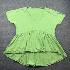 Loft Peplum Top Women's Small Green V-Neck Short Sleeve Babydoll High Low Cotton